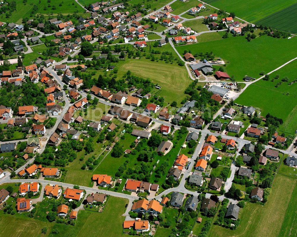 Aerial photograph Altensteig - Agricultural land and field boundaries surround the settlement area of the village in Altensteig in the state Baden-Wuerttemberg, Germany