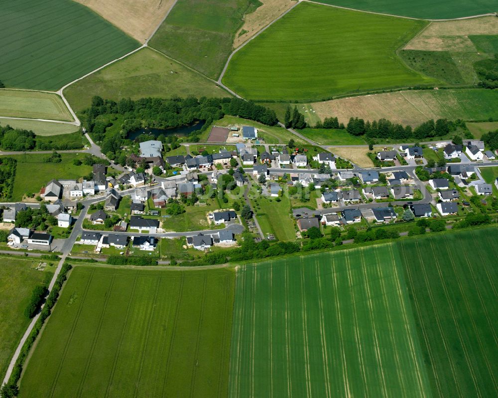 Aerial image Alterkülz - Agricultural land and field boundaries surround the settlement area of the village in Alterkülz in the state Rhineland-Palatinate, Germany