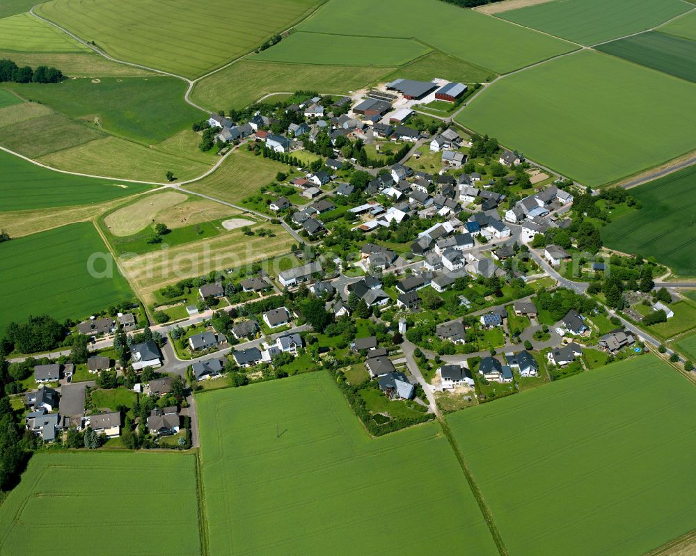 Aerial photograph Altweidelbach - Agricultural land and field boundaries surround the settlement area of the village in Altweidelbach in the state Rhineland-Palatinate, Germany