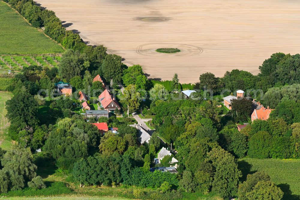 Aerial photograph Amalienhof - Agricultural land and field boundaries surround the settlement area of the village in Amalienhof in the Uckermark in the state Brandenburg, Germany