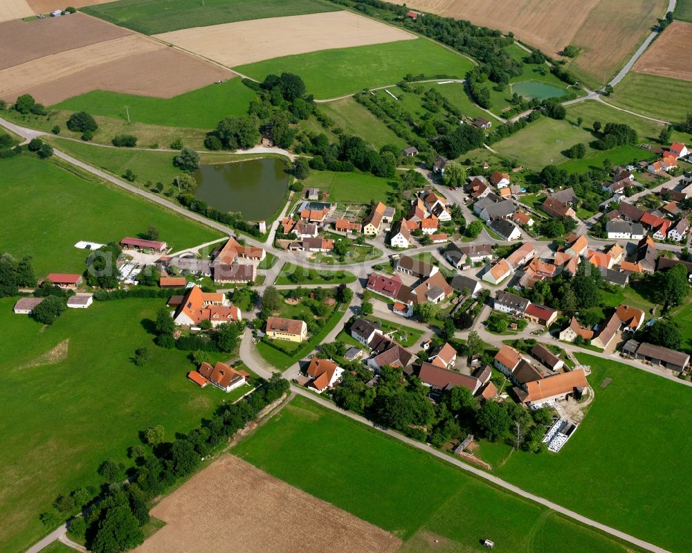 Aerial photograph Ammelbruch - Agricultural land and field boundaries surround the settlement area of the village in Ammelbruch in the state Bavaria, Germany