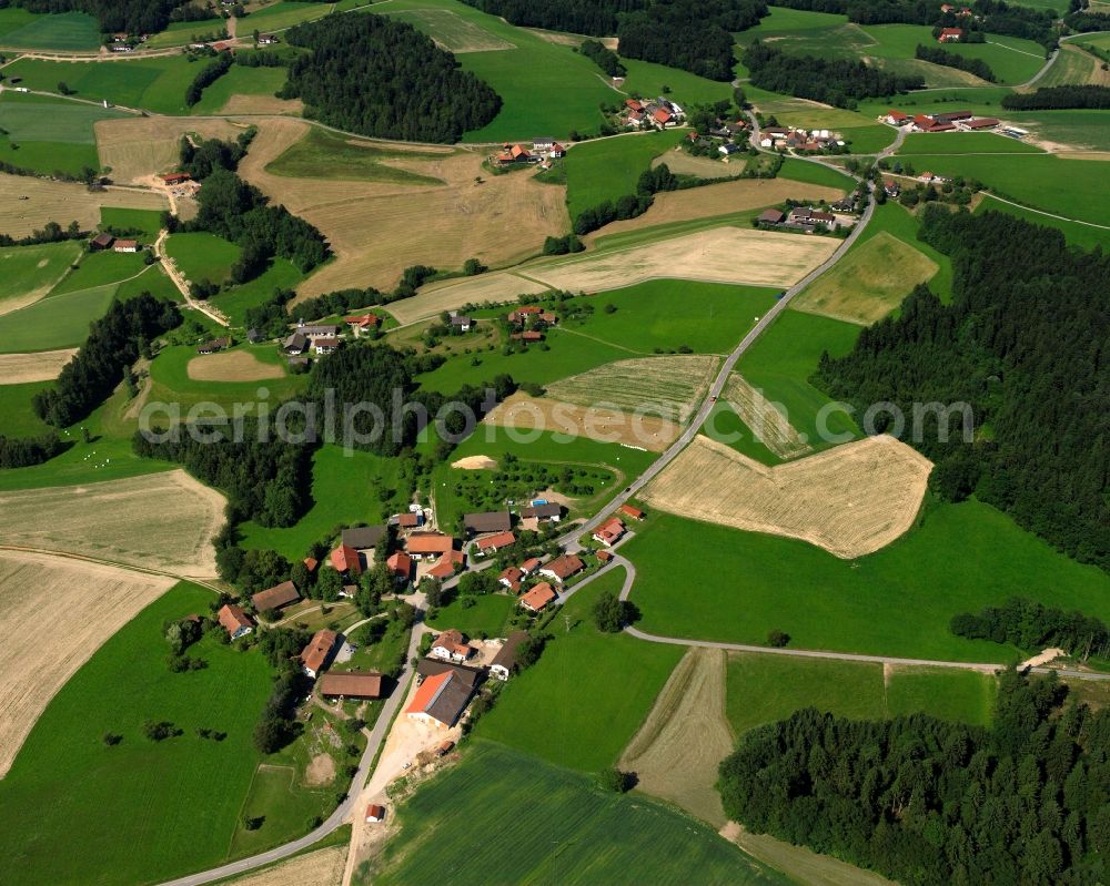 Aerial image Amosried - Agricultural land and field boundaries surround the settlement area of the village in Amosried in the state Bavaria, Germany