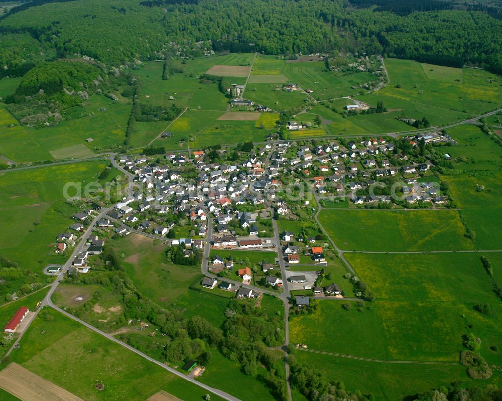 Aerial image Arborn - Agricultural land and field boundaries surround the settlement area of the village in Arborn in the state Hesse, Germany