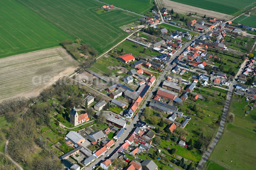 Aerial photograph Arensberg - Agricultural land and field boundaries surround the settlement area of the village in Arensberg in the state Saxony-Anhalt, Germany