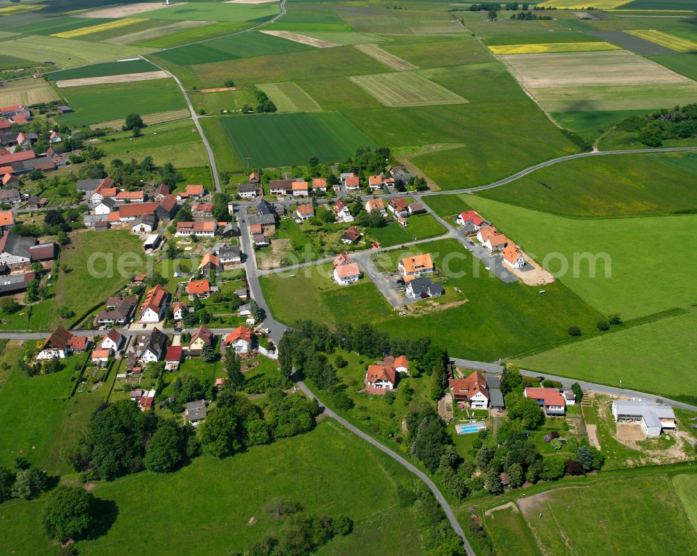 Aerial photograph Arnshain - Agricultural land and field boundaries surround the settlement area of the village in Arnshain in the state Hesse, Germany