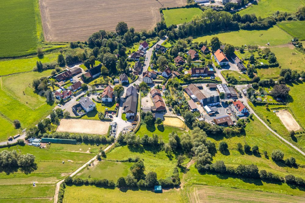 Aerial image Asbeck - Agricultural land and field boundaries surround the settlement area of the village in Asbeck in the state North Rhine-Westphalia, Germany