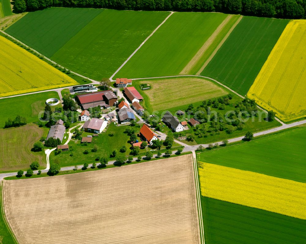 Aerial photograph Attenweiler - Agricultural land and field boundaries surround the settlement area of the village in Attenweiler in the state Baden-Wuerttemberg, Germany