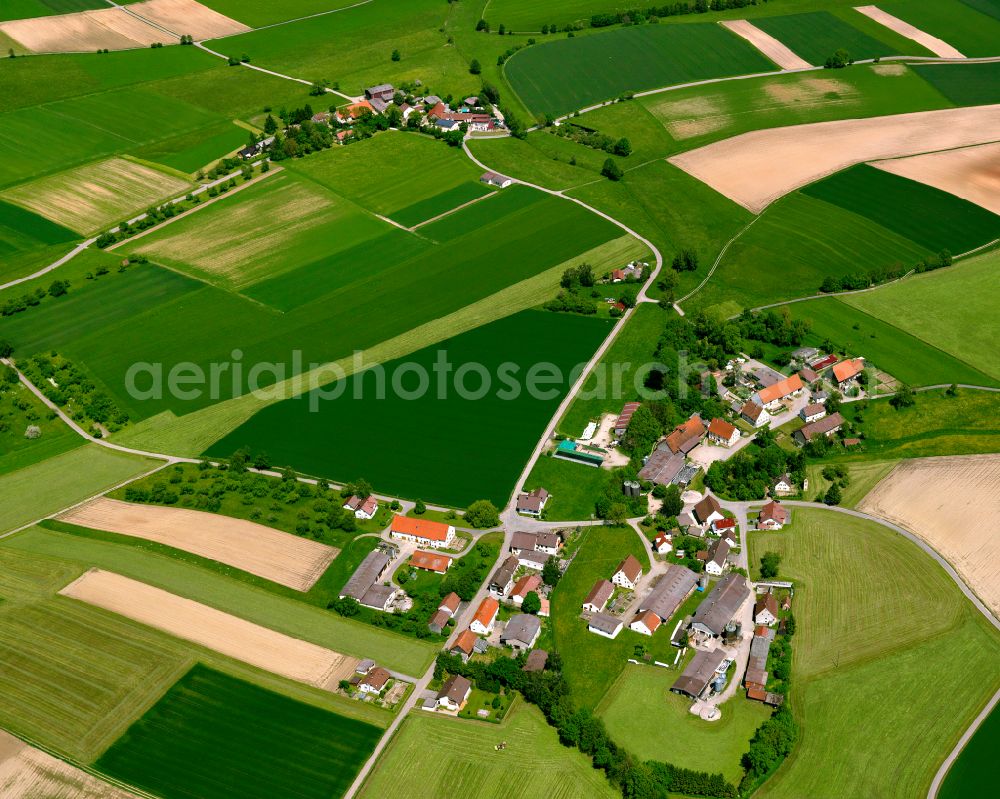 Aerial image Attenweiler - Agricultural land and field boundaries surround the settlement area of the village in Attenweiler in the state Baden-Wuerttemberg, Germany