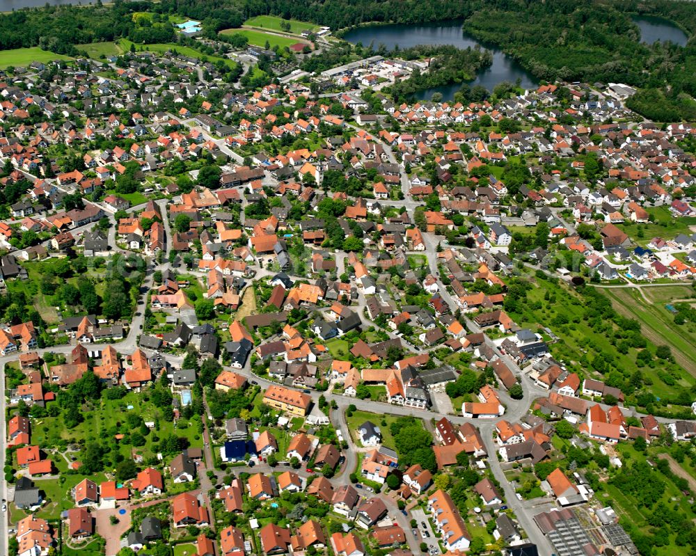 Auenheim from the bird's eye view: Agricultural land and field boundaries surround the settlement area of the village in Auenheim in the state Baden-Wuerttemberg, Germany