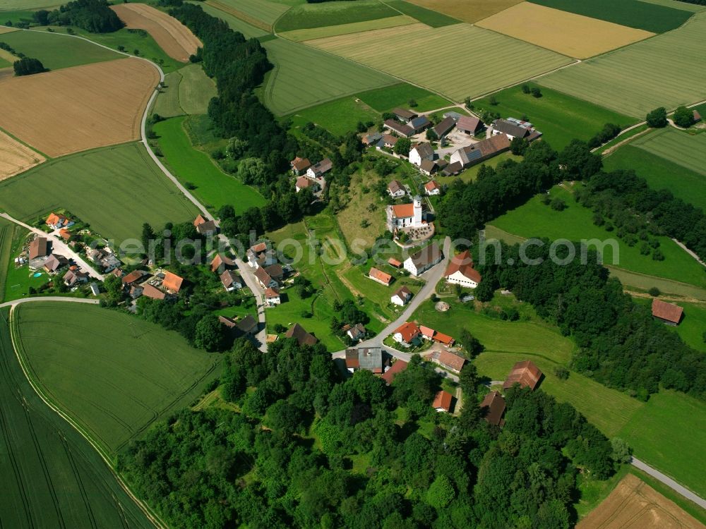 Aerial image Bachhaupten - Agricultural land and field boundaries surround the settlement area of the village in Bachhaupten in the state Baden-Wuerttemberg, Germany