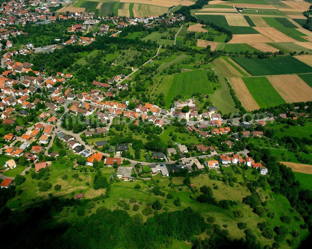 Aerial image Bad Boll - Agricultural land and field boundaries surround the settlement area of the village in Bad Boll in the state Baden-Wuerttemberg, Germany