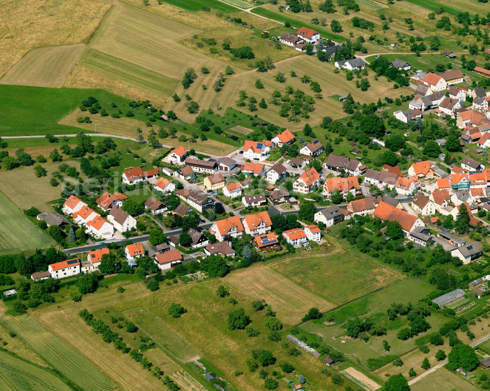 Aerial photograph Baisingen - Agricultural land and field boundaries surround the settlement area of the village in Baisingen in the state Baden-Wuerttemberg, Germany