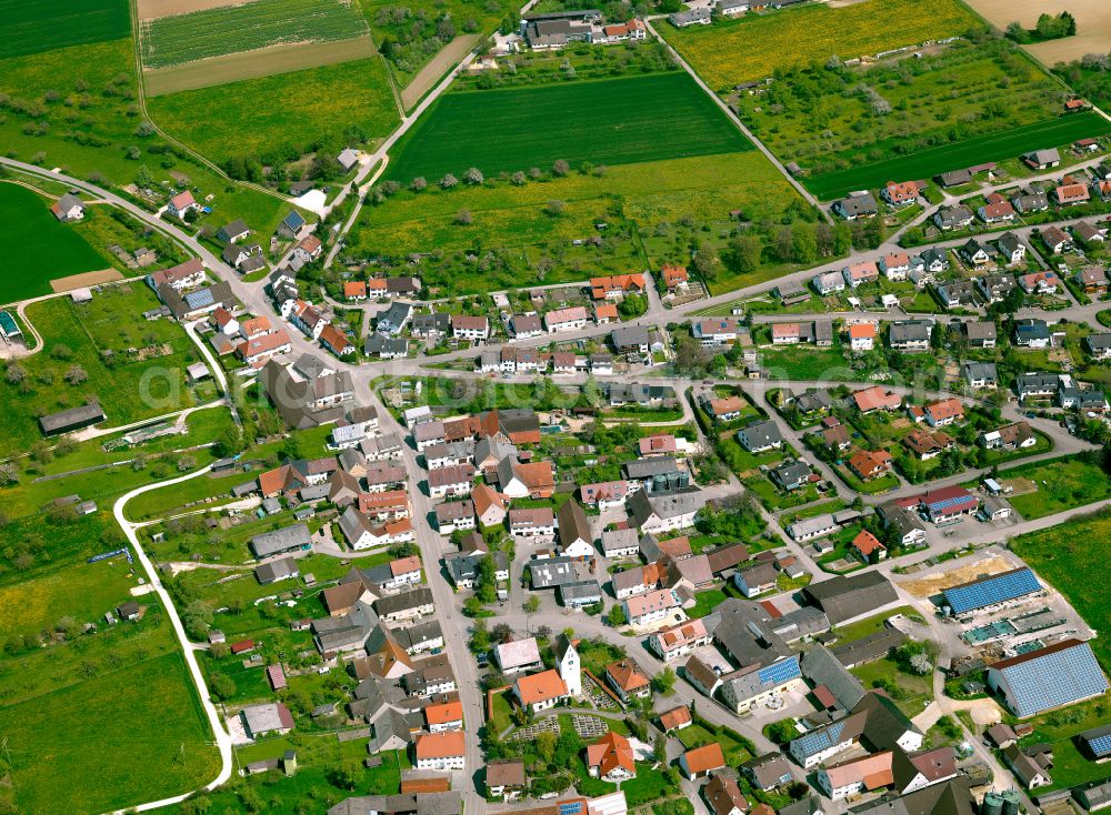 Aerial photograph Ballendorf - Agricultural land and field boundaries surround the settlement area of the village in Ballendorf in the state Baden-Wuerttemberg, Germany