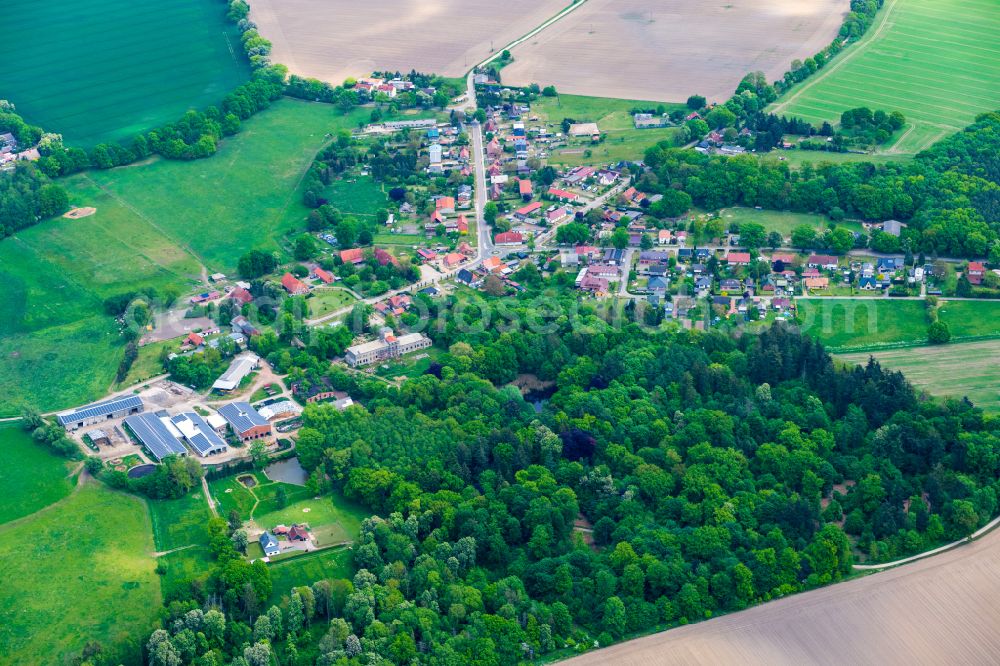 Aerial image Banzin - Agricultural land and field boundaries surround the settlement area of the village in Banzin in the state Mecklenburg - Western Pomerania, Germany