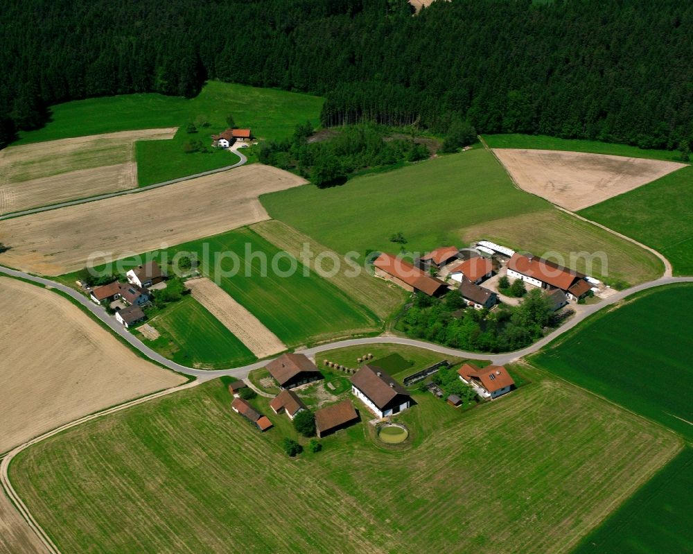 Aerial image Ed - Agricultural land and field boundaries surround the settlement area of the village in Ed in the state Bavaria, Germany