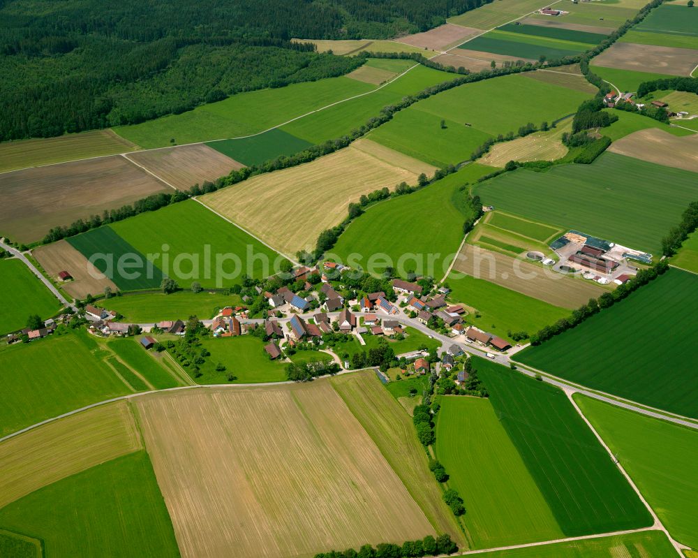 Aerial image Bechtenrot - Agricultural land and field boundaries surround the settlement area of the village in Bechtenrot in the state Baden-Wuerttemberg, Germany