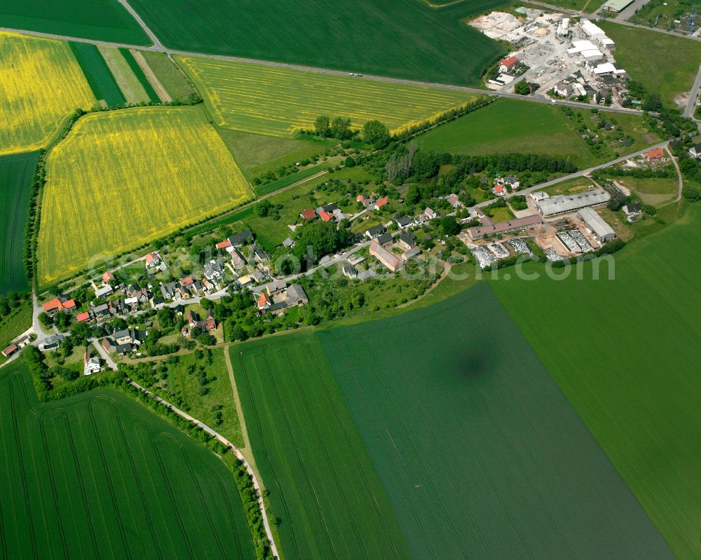 Aerial image Beiersdorf - Agricultural land and field boundaries surround the settlement area of the village in Beiersdorf in the state Thuringia, Germany