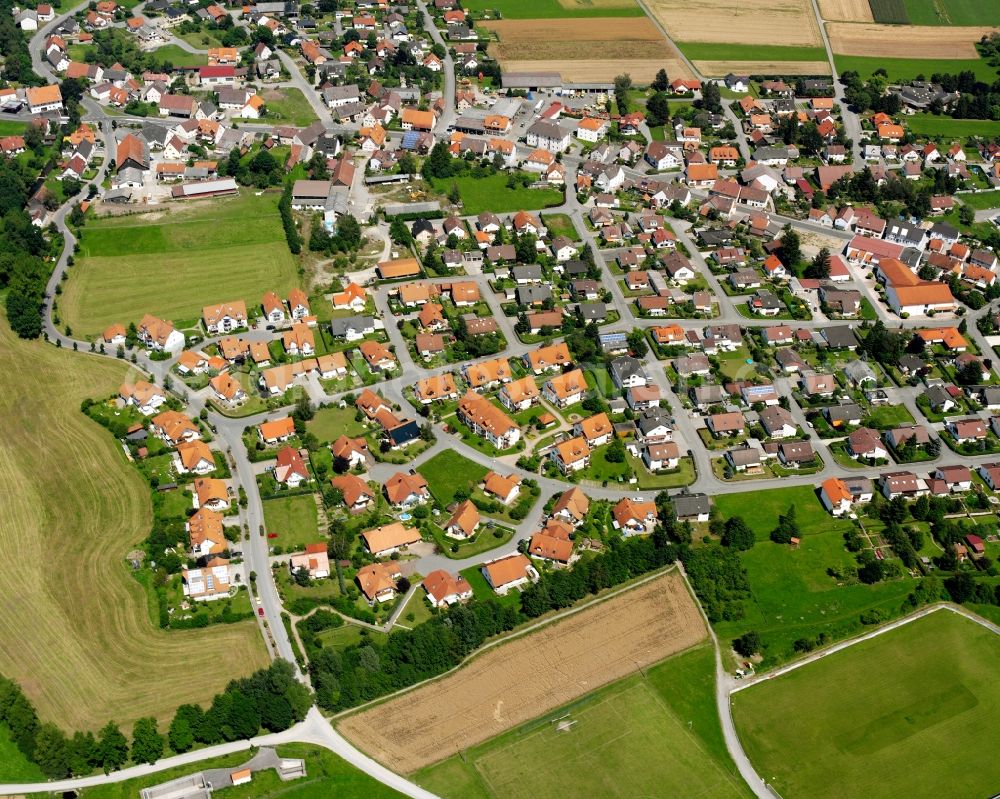 Aerial image Beizkofen - Agricultural land and field boundaries surround the settlement area of the village in Beizkofen in the state Baden-Wuerttemberg, Germany