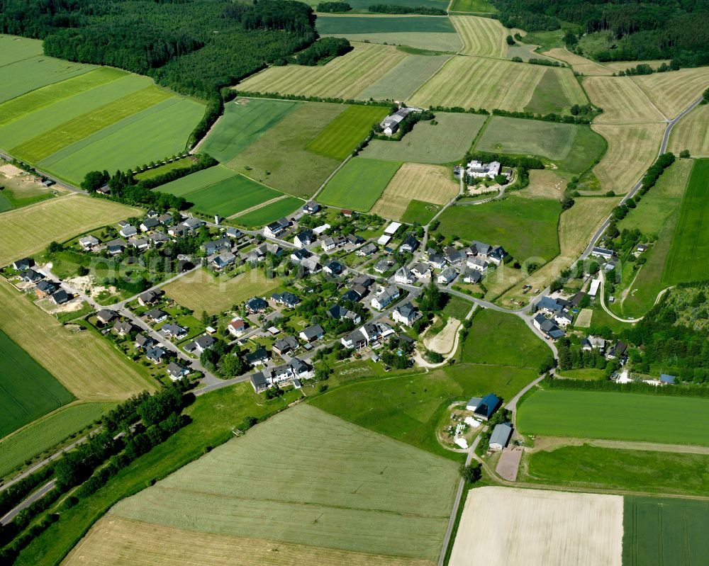 Benzweiler from the bird's eye view: Agricultural land and field boundaries surround the settlement area of the village in Benzweiler in the state Rhineland-Palatinate, Germany