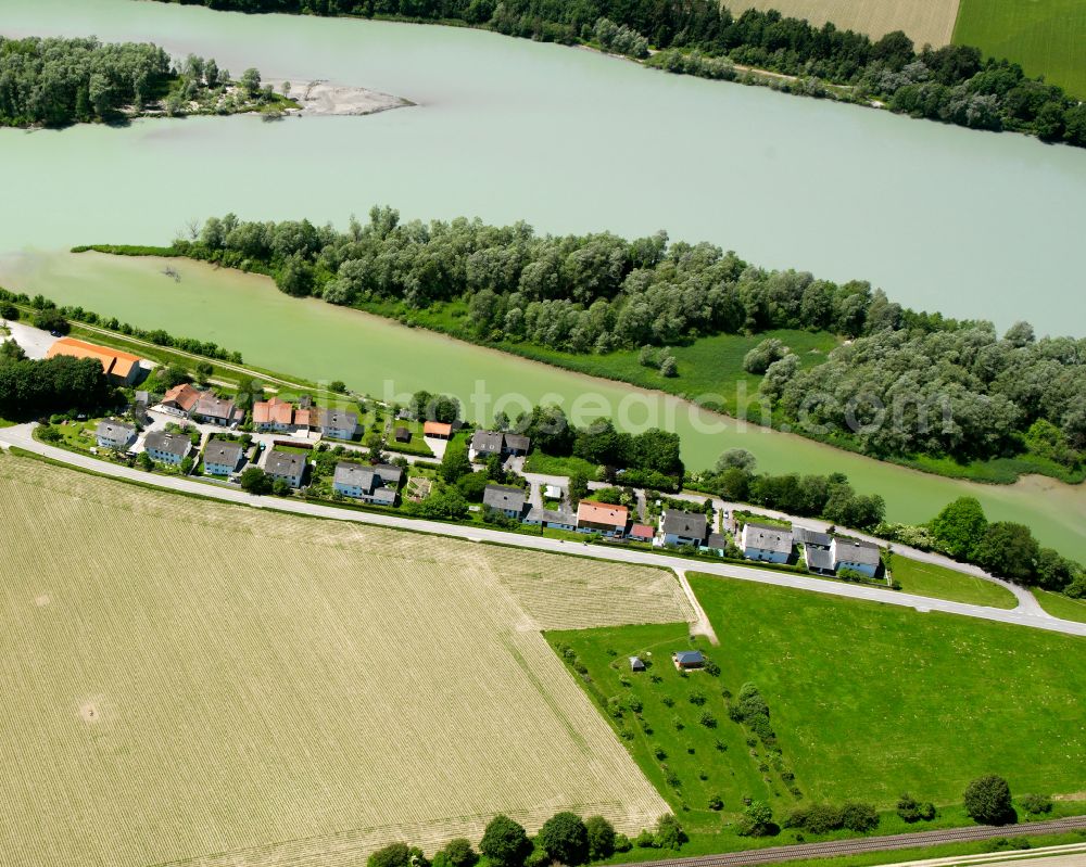 Bergham from the bird's eye view: Agricultural land and field boundaries surround the settlement area of the village in Bergham in the state Bavaria, Germany