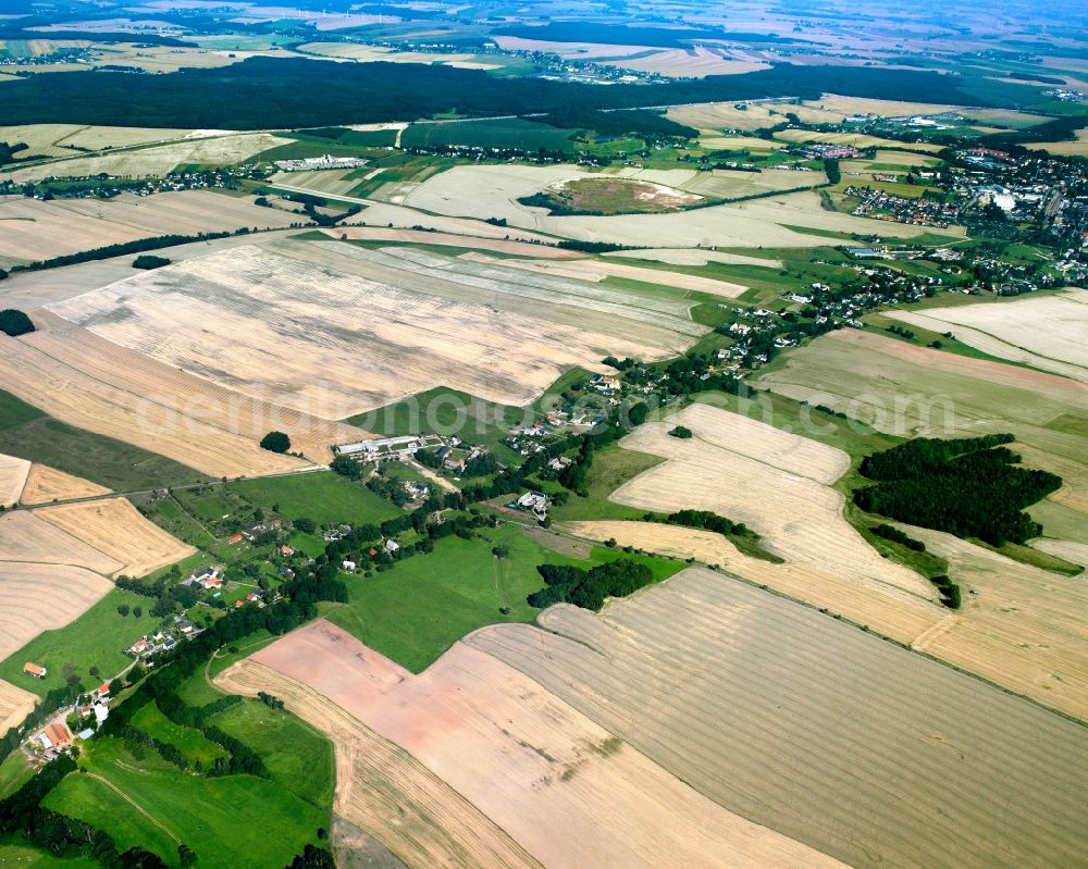 Aerial image Berthelsdorf - Agricultural land and field boundaries surround the settlement area of the village in Berthelsdorf in the state Saxony, Germany