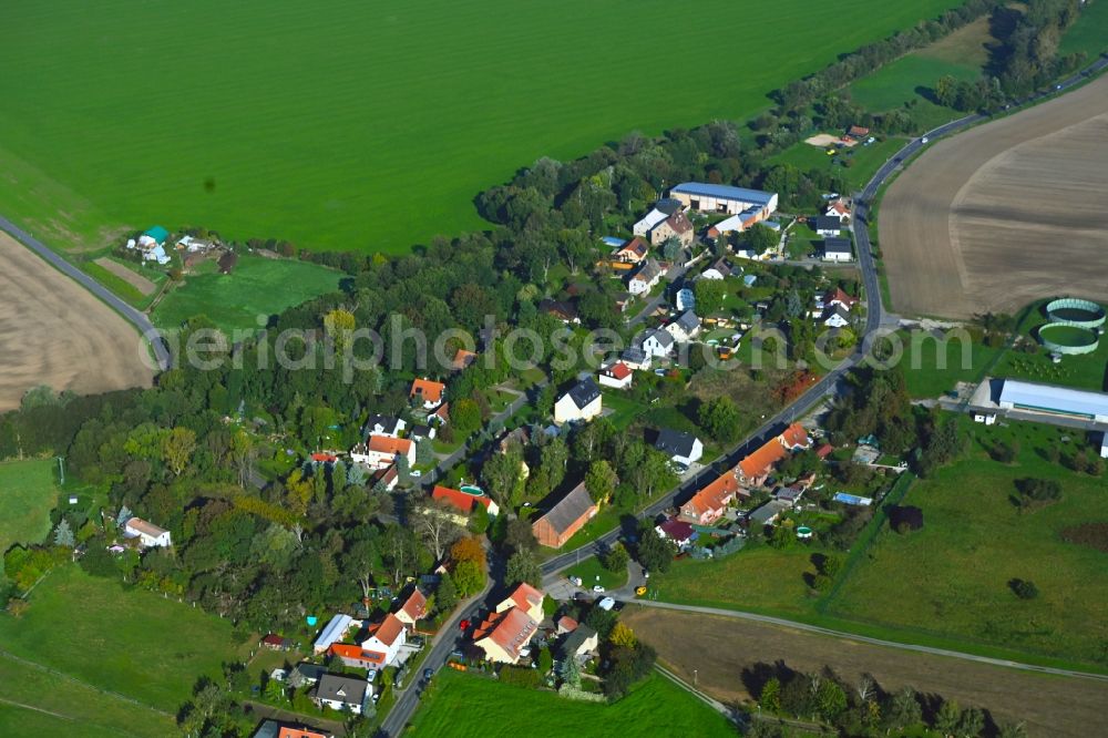 Aerial image Beuden - Agricultural land and field boundaries surround the settlement area of the village in Beuden in the state Saxony, Germany