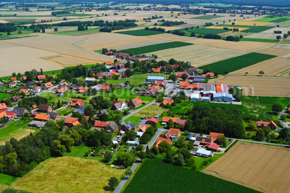 Bierde from the bird's eye view: Agricultural land and field boundaries surround the settlement area of the village in Bierde in the state North Rhine-Westphalia, Germany