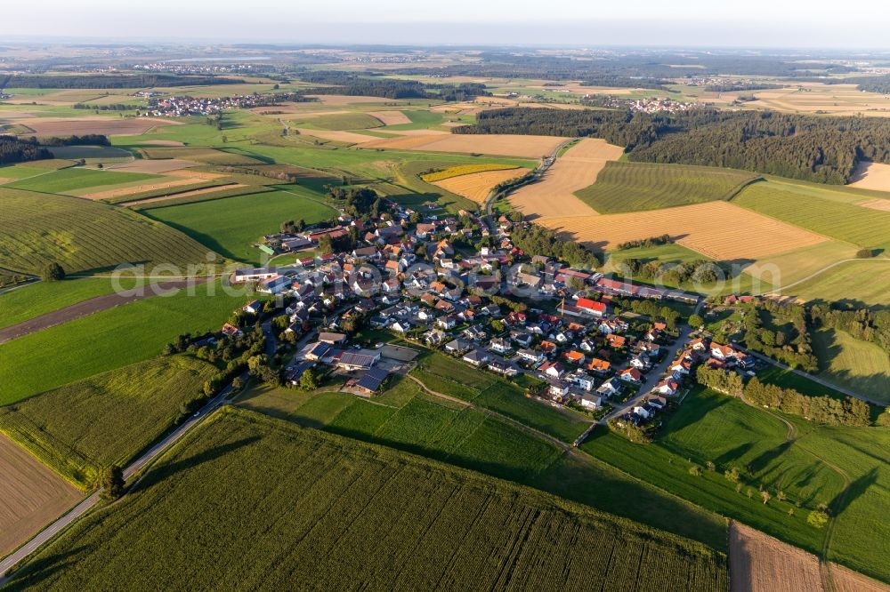 Aerial photograph Bierstetten - Agricultural land and field boundaries surround the settlement area of the village in Bierstetten in the state Baden-Wuerttemberg, Germany