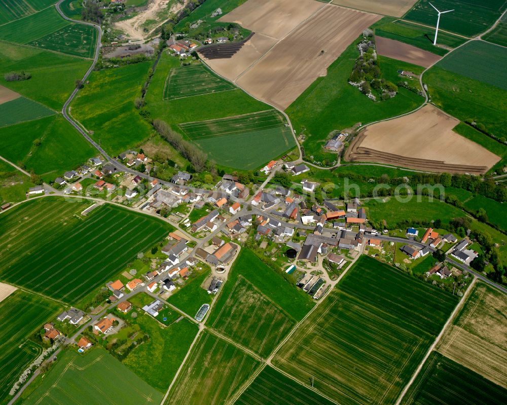 Aerial image Billertshausen - Agricultural land and field boundaries surround the settlement area of the village in Billertshausen in the state Hesse, Germany