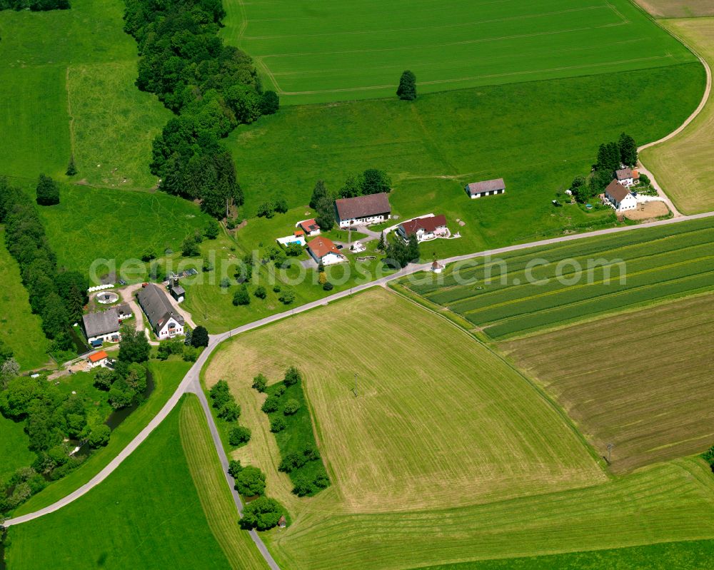 Aerial photograph Binnrot - Agricultural land and field boundaries surround the settlement area of the village in Binnrot in the state Baden-Wuerttemberg, Germany