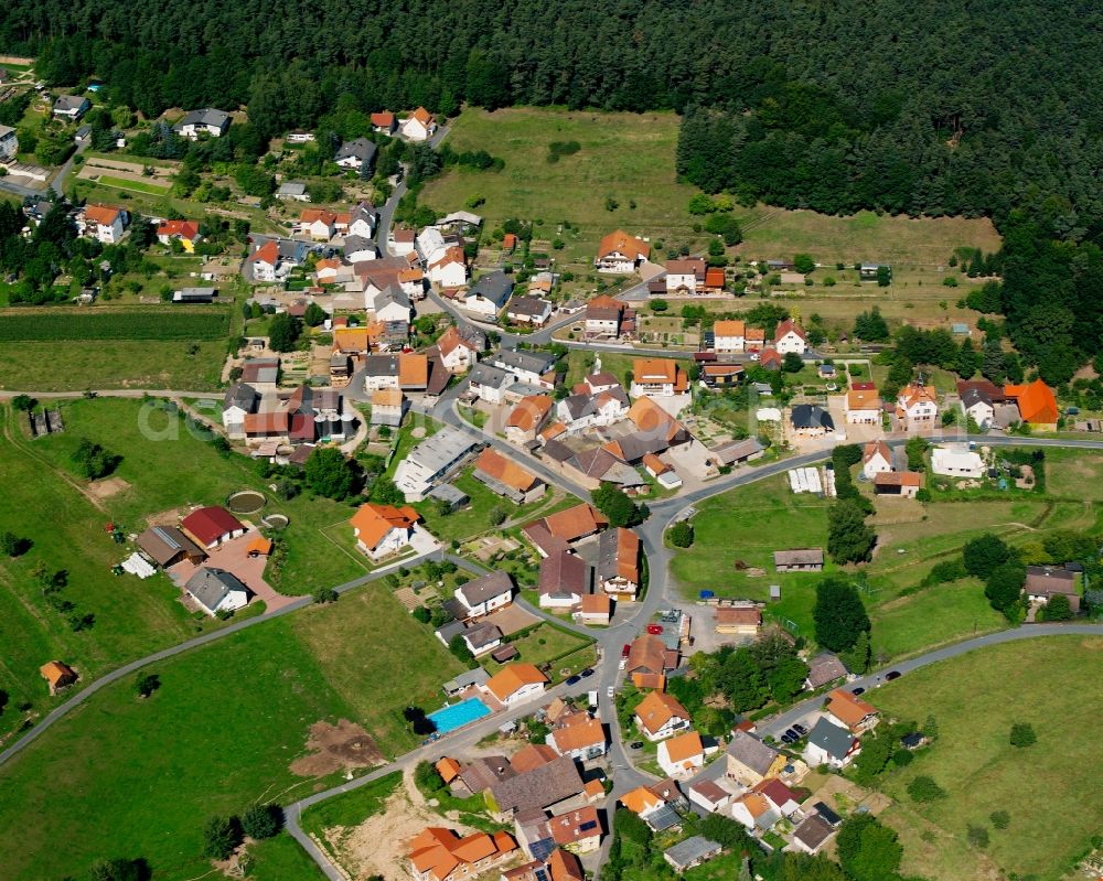 Aerial photograph Birkert - Agricultural land and field boundaries surround the settlement area of the village in Birkert in the state Hesse, Germany