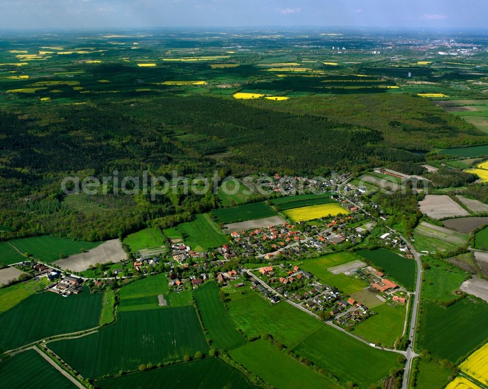 Bliestorf from the bird's eye view: Agricultural land and field boundaries surround the settlement area of the village in Bliestorf in the state Schleswig-Holstein, Germany