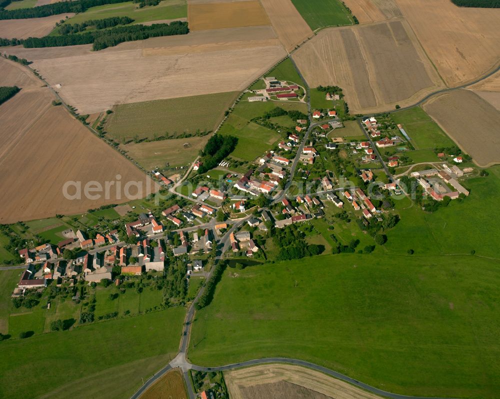 Aerial image Blochwitz - Agricultural land and field boundaries surround the settlement area of the village in Blochwitz in the state Saxony, Germany