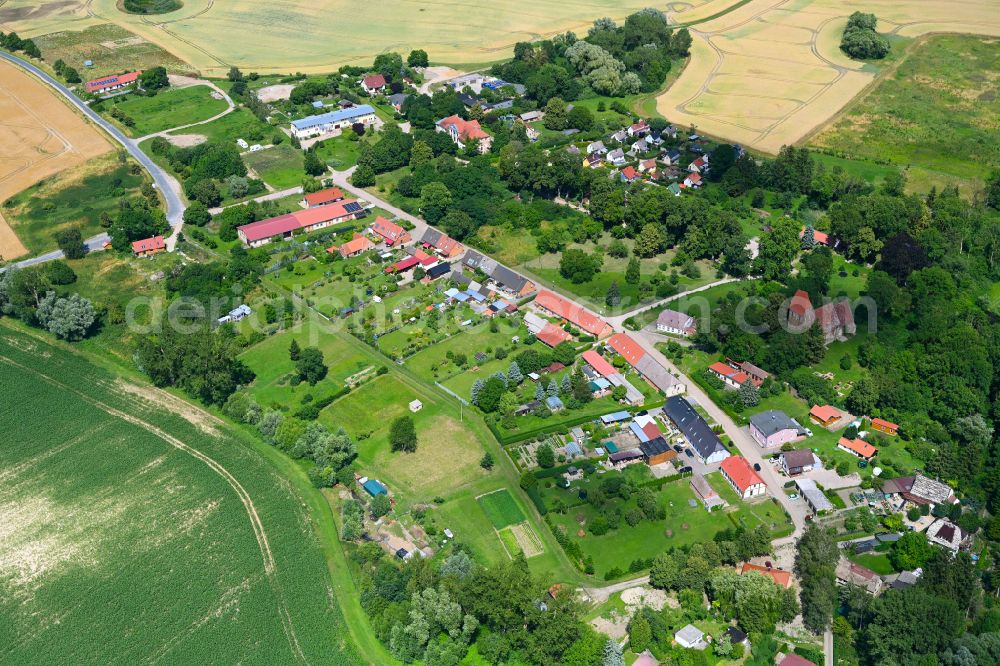 Aerial image Bülow - Agricultural land and field boundaries surround the settlement area of the village in Bülow in the state Mecklenburg - Western Pomerania, Germany