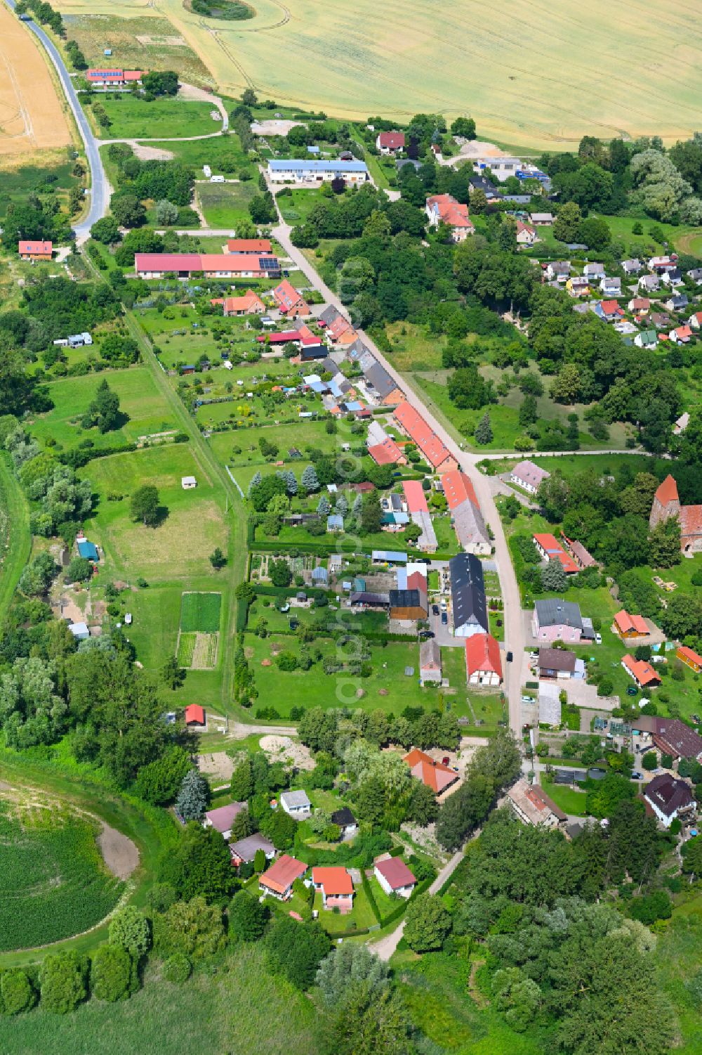 Aerial photograph Bülow - Agricultural land and field boundaries surround the settlement area of the village in Bülow in the state Mecklenburg - Western Pomerania, Germany