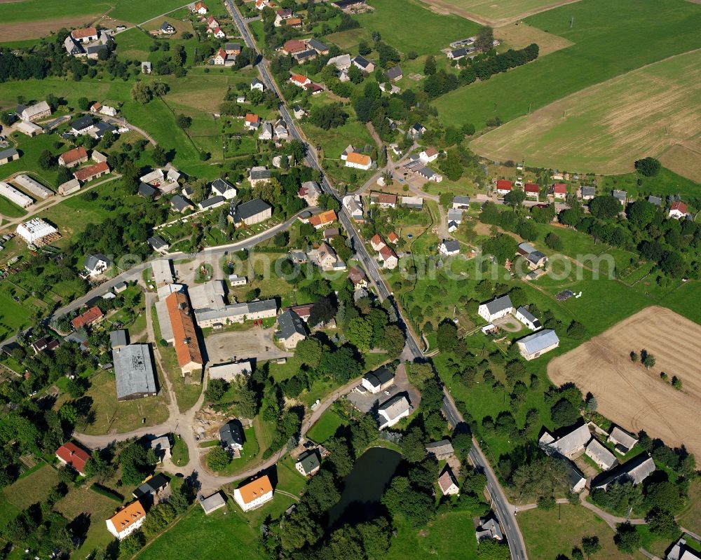 Aerial image Bockendorf - Agricultural land and field boundaries surround the settlement area of the village in Bockendorf in the state Saxony, Germany