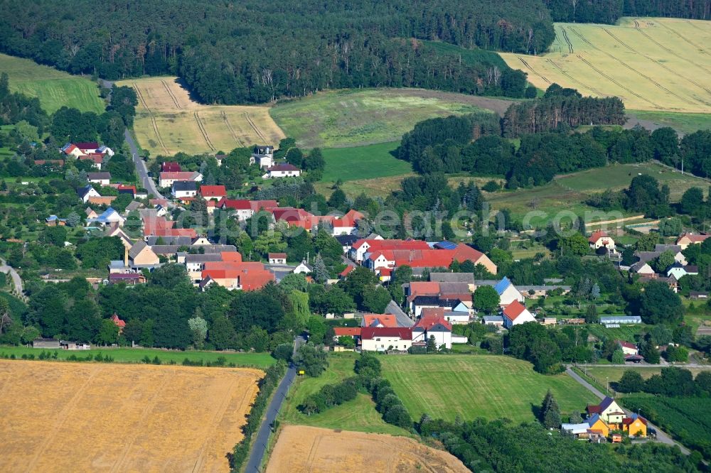 Aerial photograph Bockwitz - Agricultural land and field boundaries surround the settlement area of the village in Bockwitz in the state Saxony, Germany