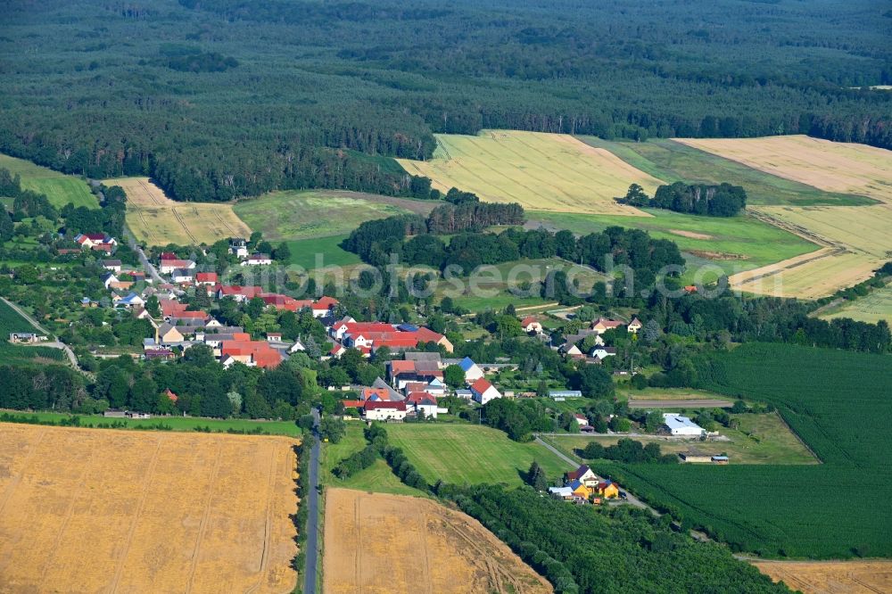 Aerial image Bockwitz - Agricultural land and field boundaries surround the settlement area of the village in Bockwitz in the state Saxony, Germany