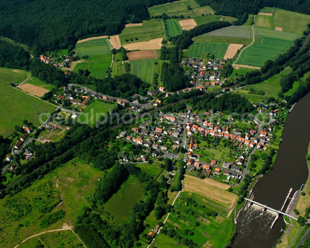 Bonaforth from above - Agricultural land and field boundaries surround the settlement area of the village in Bonaforth in the state Lower Saxony, Germany