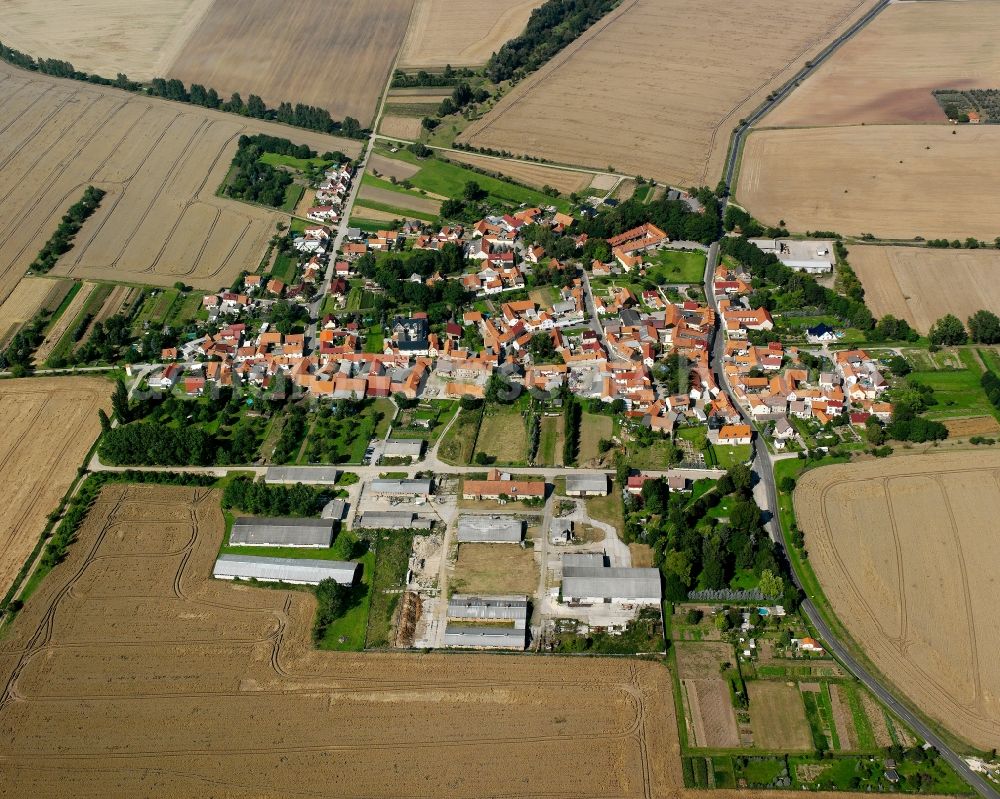 Aerial image Bothenheilingen - Agricultural land and field boundaries surround the settlement area of the village in Bothenheilingen in the state Thuringia, Germany