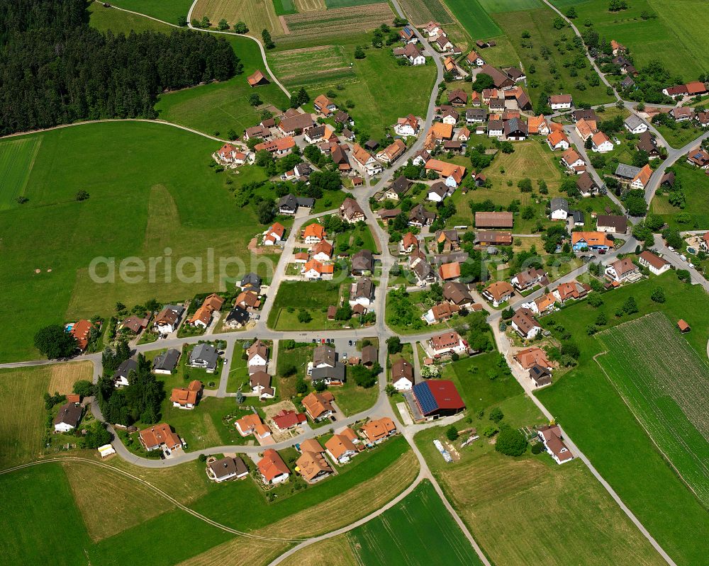 Aerial photograph Breitenberg - Agricultural land and field boundaries surround the settlement area of the village in Breitenberg in the state Baden-Wuerttemberg, Germany