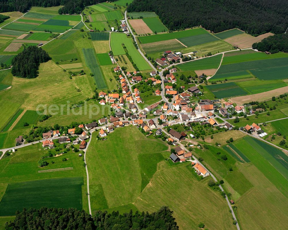 Breitenberg from the bird's eye view: Agricultural land and field boundaries surround the settlement area of the village in Breitenberg in the state Baden-Wuerttemberg, Germany