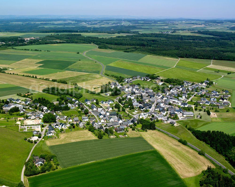 Aerial photograph Bärenbach - Agricultural land and field boundaries surround the settlement area of the village in Bärenbach in the state Rhineland-Palatinate, Germany