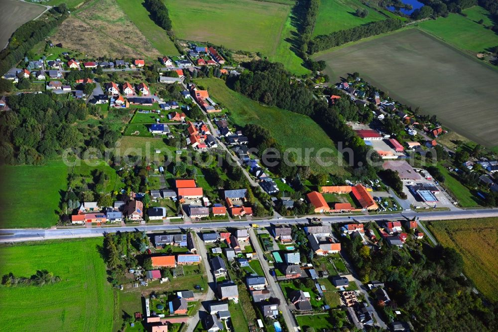 Aerial image Brietz - Agricultural land and field boundaries surround the settlement area of the village in Brietz in the state Saxony-Anhalt, Germany