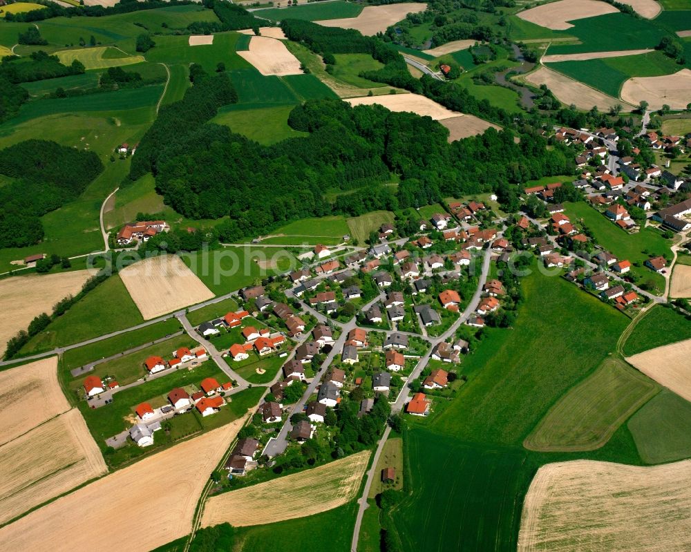 Aerial photograph Brombach - Agricultural land and field boundaries surround the settlement area of the village in Brombach in the state Bavaria, Germany