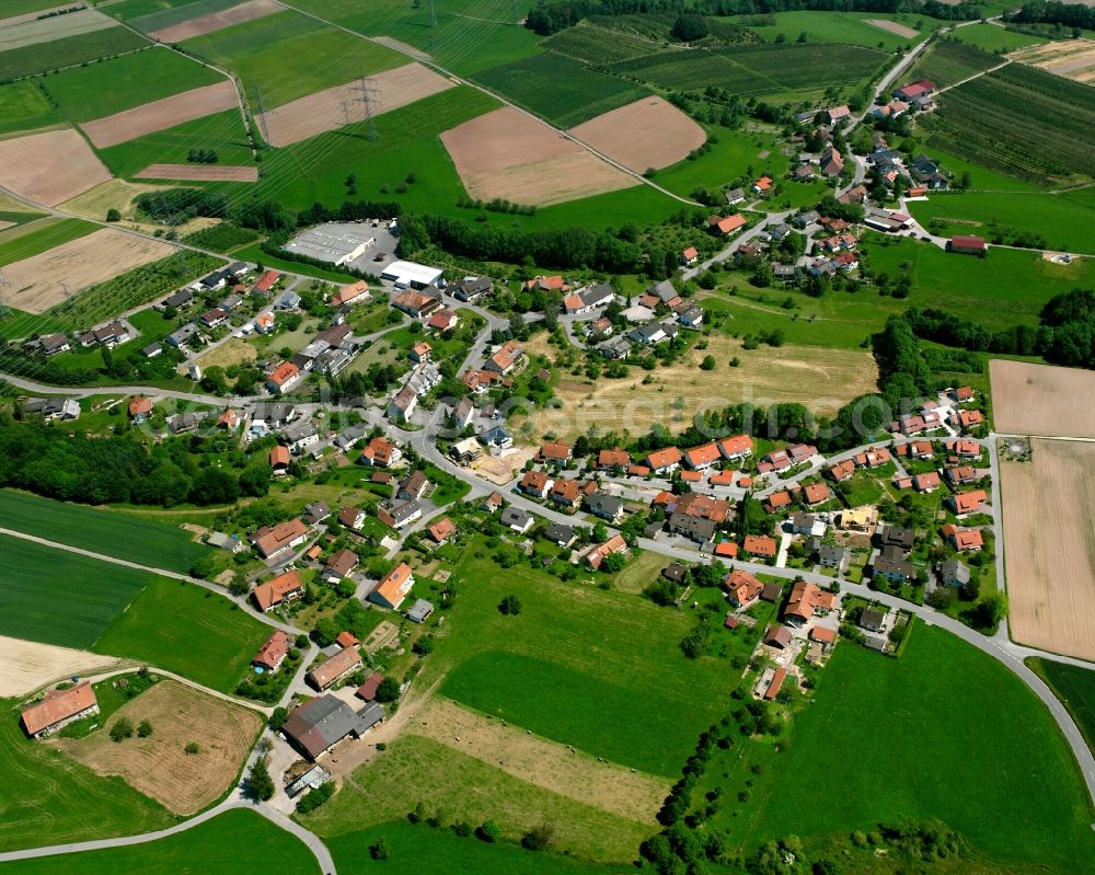 Aerial photograph Buch - Agricultural land and field boundaries surround the settlement area of the village in Buch in the state Baden-Wuerttemberg, Germany