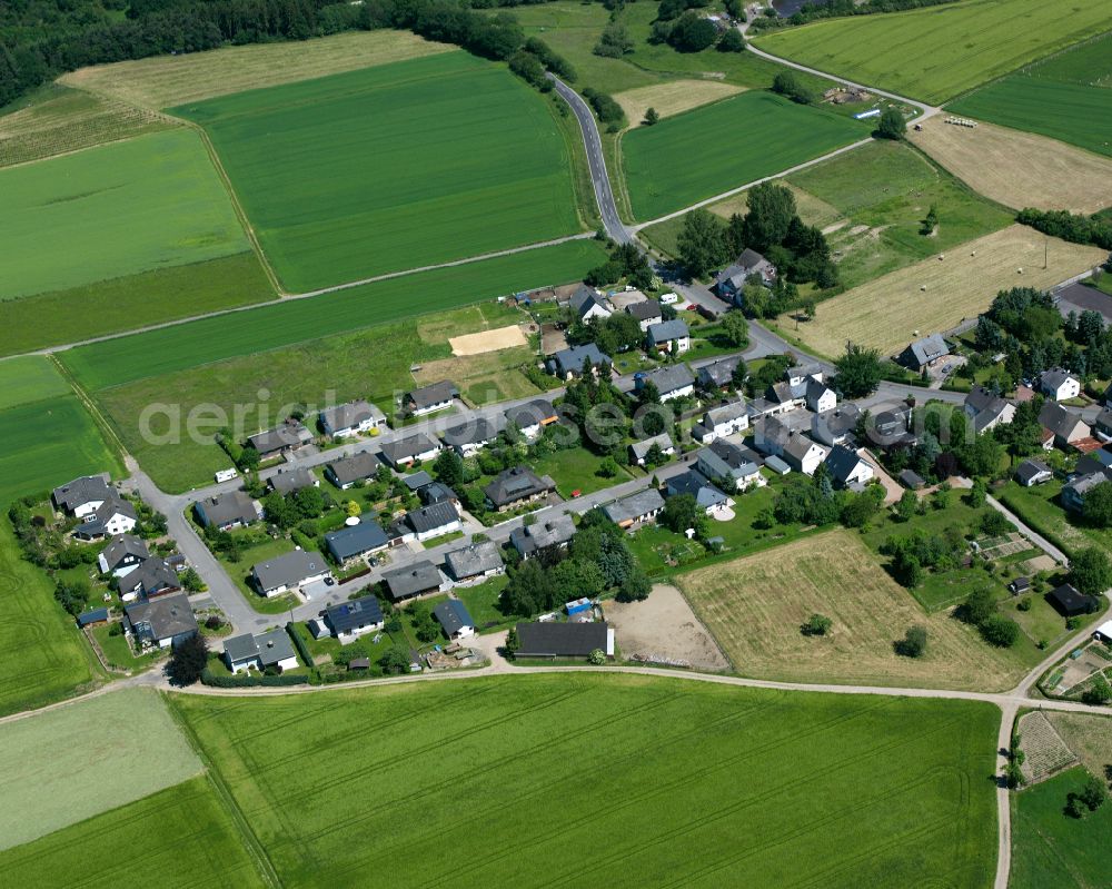 Aerial image Buch - Agricultural land and field boundaries surround the settlement area of the village in Buch in the state Rhineland-Palatinate, Germany