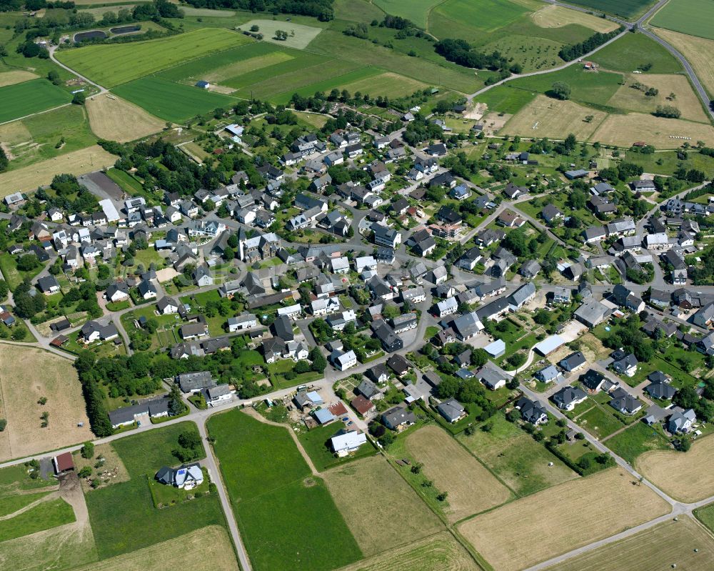 Aerial photograph Buch - Agricultural land and field boundaries surround the settlement area of the village in Buch in the state Rhineland-Palatinate, Germany