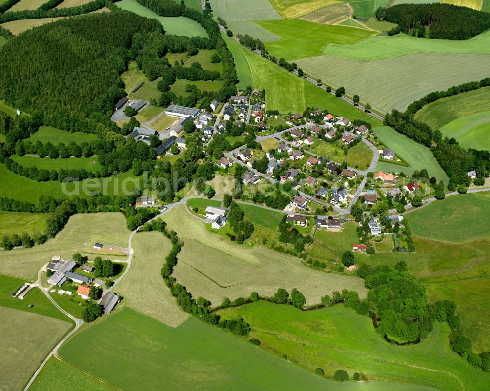 Aerial image Bug - Agricultural land and field boundaries surround the settlement area of the village in Bug in the state Bavaria, Germany