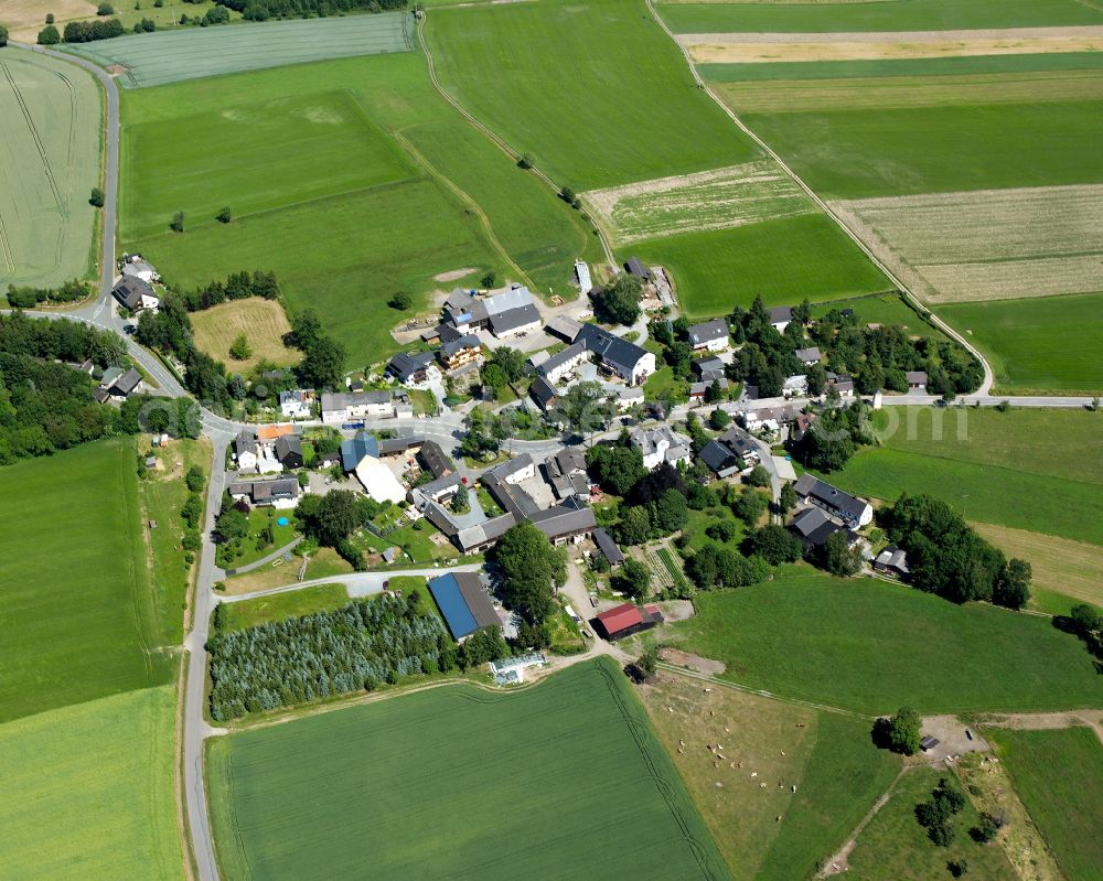 Aerial image Bug - Agricultural land and field boundaries surround the settlement area of the village in Bug in the state Bavaria, Germany